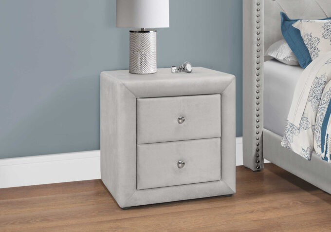 BEDROOM NIGHTSTAND - 21"H / LIGHT GREY VELVET