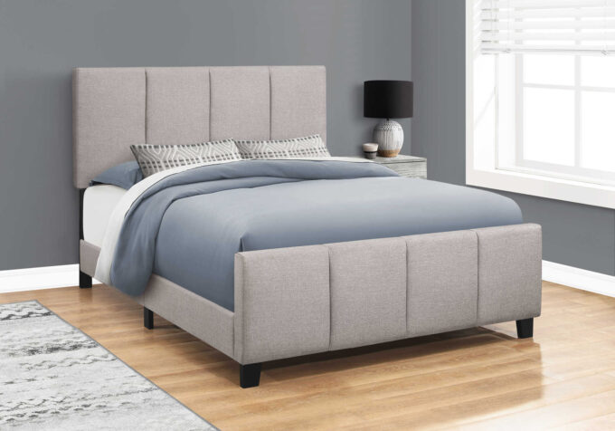 BED - QUEEN SIZE / GREY LINEN WITH BLACK WOOD LEGS