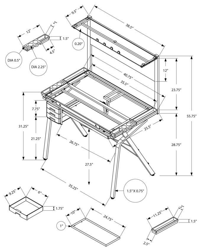 DRAFTING TABLE - ADJUSTABLE / GREY METAL / TEMPERED GLASS - Image 5