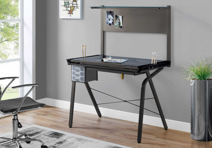 DRAFTING TABLE - ADJUSTABLE / GREY METAL / TEMPERED GLASS - Image 2