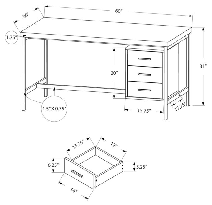 COMPUTER DESK - 60"L / WHITE / SILVER METAL - Image 4