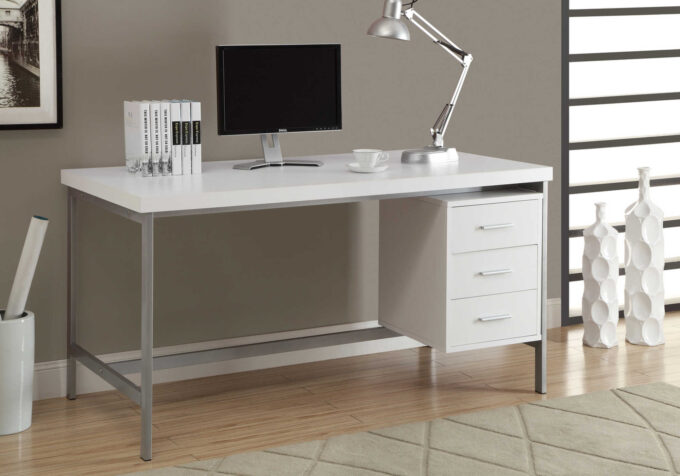 COMPUTER DESK - 60"L / WHITE / SILVER METAL