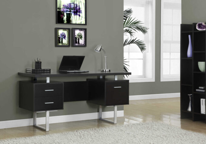 COMPUTER DESK - 60"L / ESPRESSO / SILVER METAL