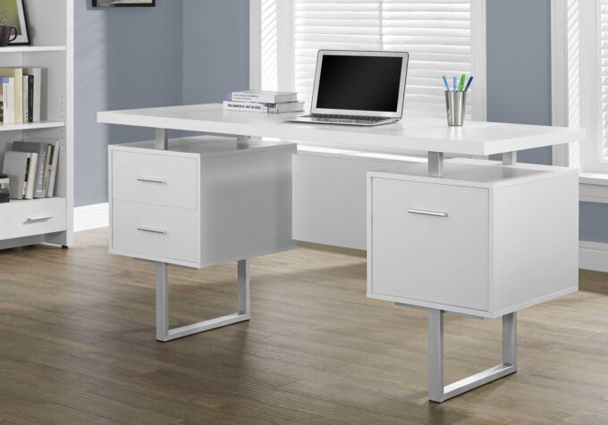 COMPUTER DESK - 60"L / WHITE / SILVER METAL