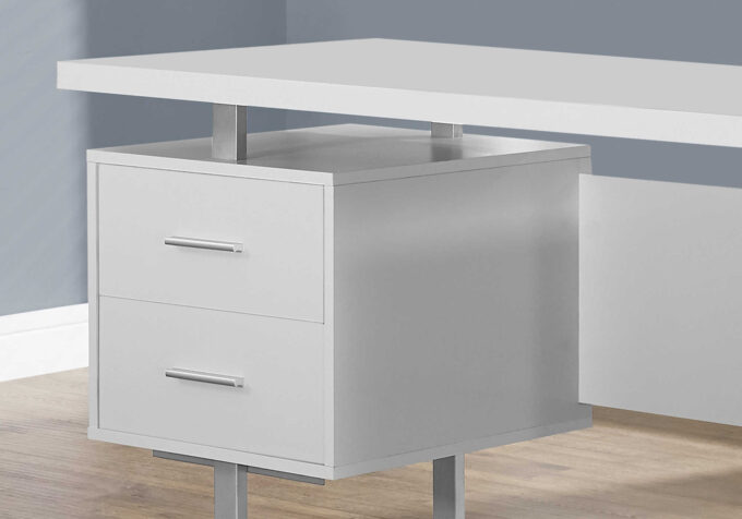 COMPUTER DESK - 60"L / WHITE / SILVER METAL - Image 2