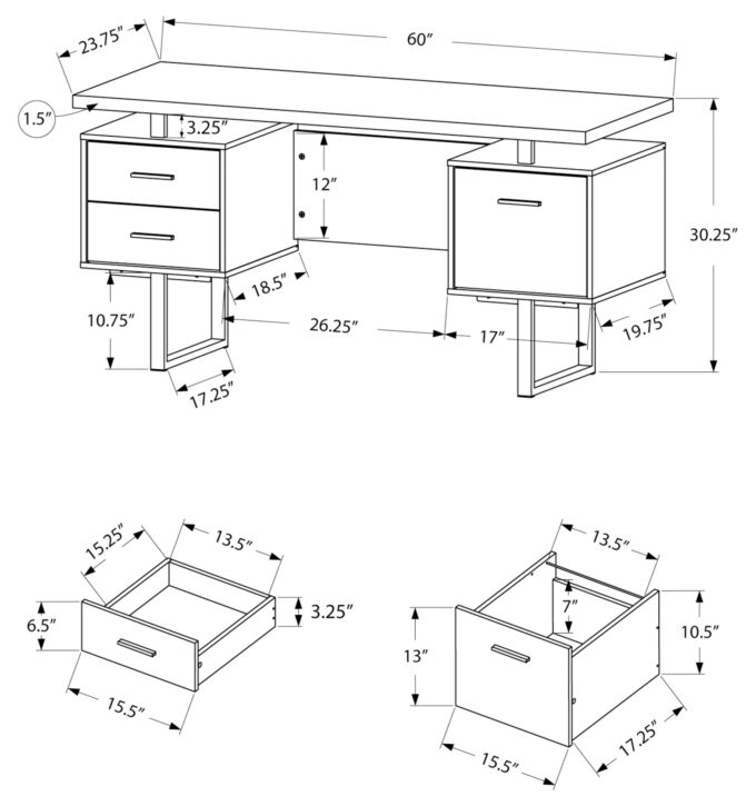 COMPUTER DESK - 60"L / DARK TAUPE / SILVER METAL - Image 4