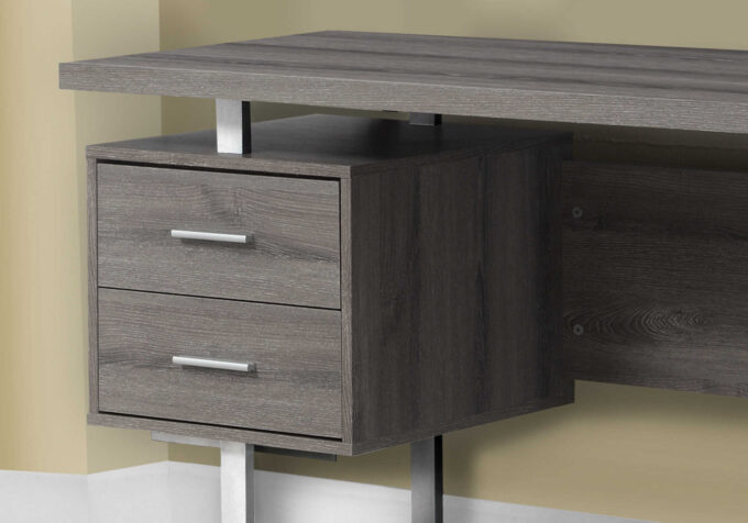 COMPUTER DESK - 60"L / DARK TAUPE / SILVER METAL - Image 2