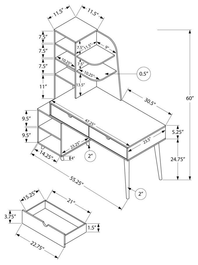 COMPUTER DESK - 55"L / ESPRESSO WITH BOOKCASE - Image 4