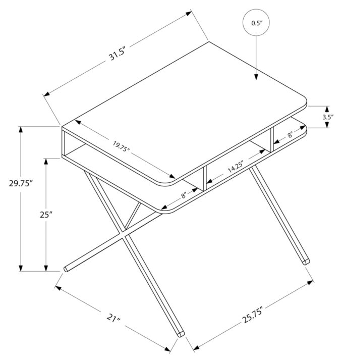 COMPUTER DESK - 31"L / WHITE TOP / SILVER METAL - Image 4