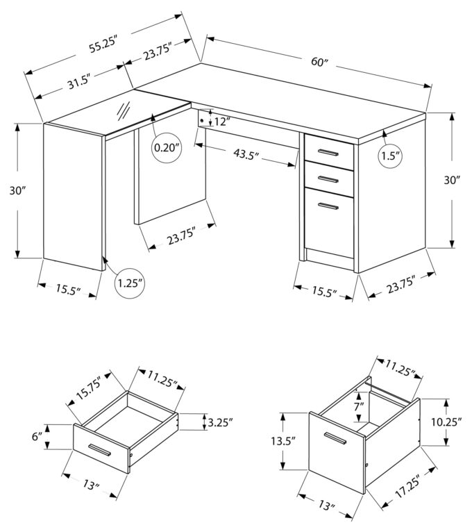 COMPUTER DESK - WHITE CORNER WITH TEMPERED GLASS - Image 4