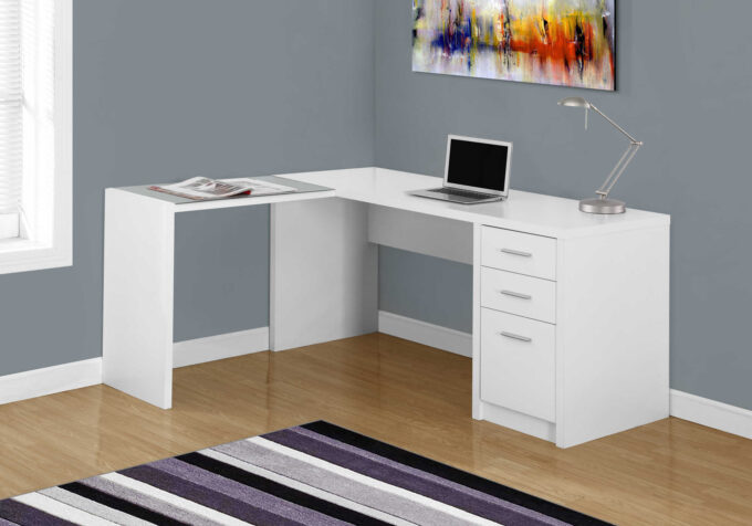 COMPUTER DESK - WHITE CORNER WITH TEMPERED GLASS