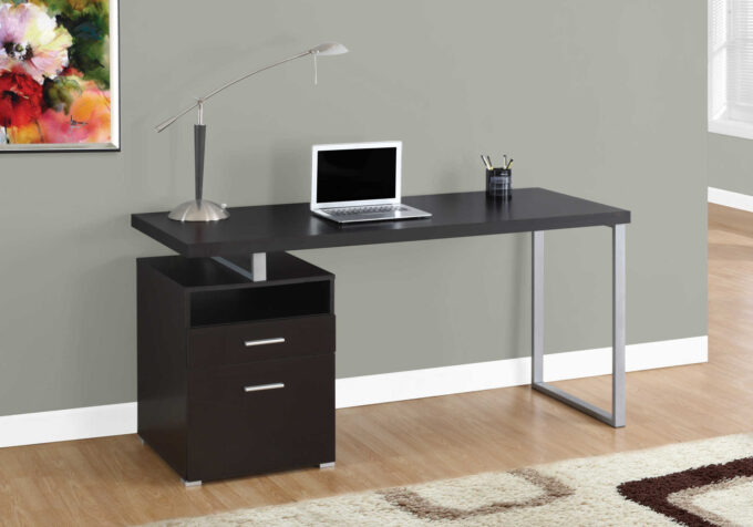 COMPUTER DESK - 60"L / ESPRESSO / SILVER METAL