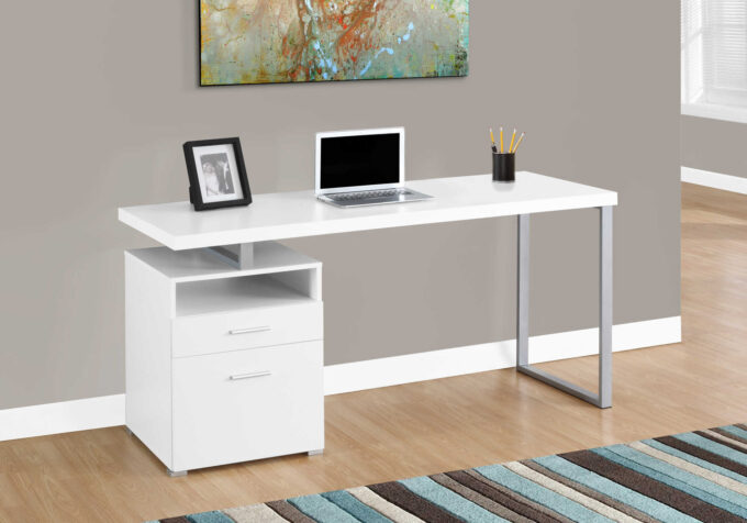 COMPUTER DESK - 60"L / WHITE / SILVER METAL