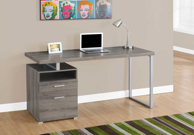 COMPUTER DESK - 60"L / DARK TAUPE / SILVER METAL