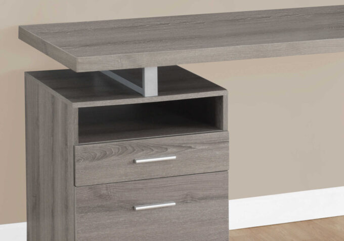 COMPUTER DESK - 60"L / DARK TAUPE / SILVER METAL - Image 2