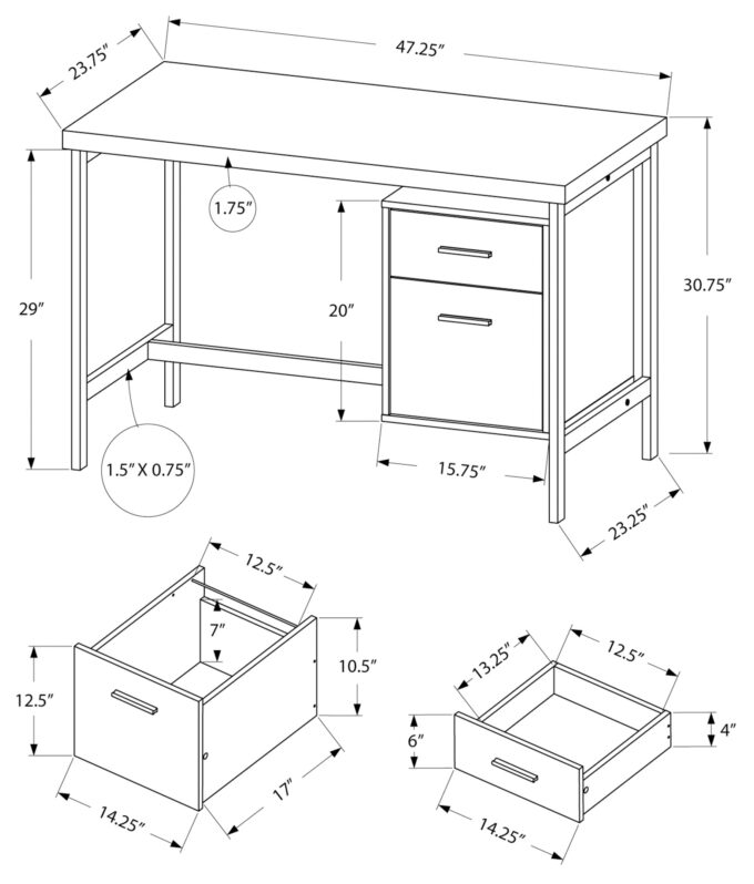 COMPUTER DESK - 48"L / WHITE / SILVER METAL - Image 4