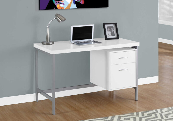 COMPUTER DESK - 48"L / WHITE / SILVER METAL