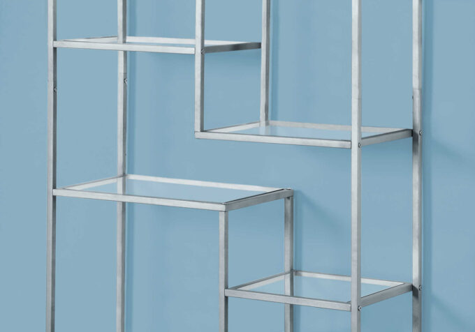 BOOKCASE - 72"H / SILVER METAL WITH TEMPERED GLASS - Image 3