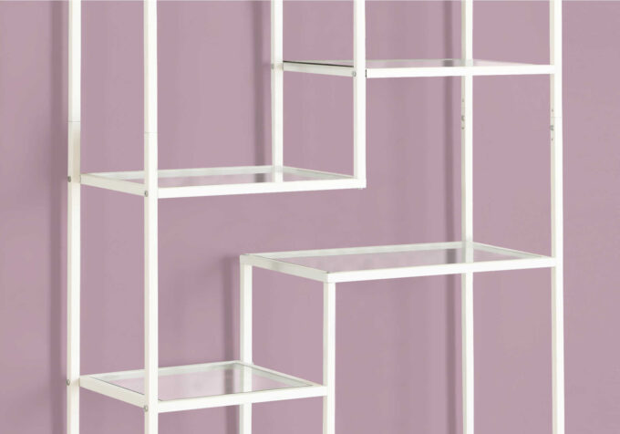 BOOKCASE - 72"H / WHITE METAL WITH TEMPERED GLASS - Image 4