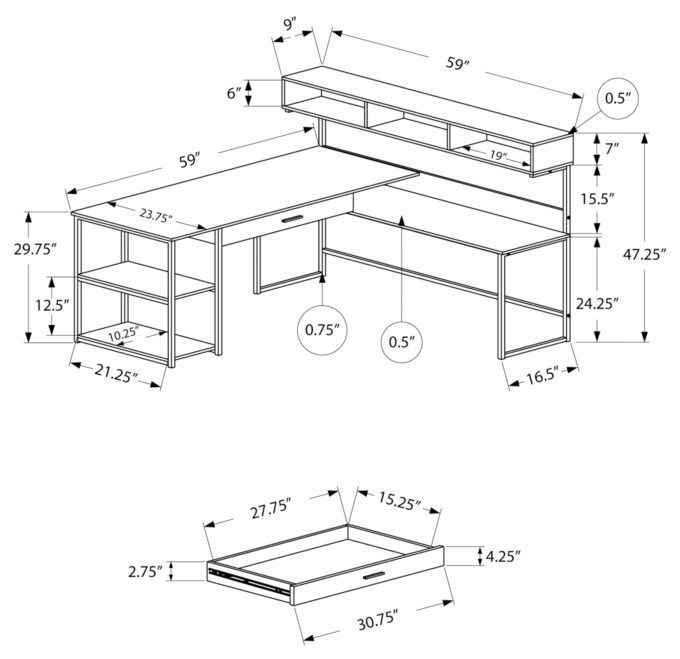 COMPUTER DESK - DARK TAUPE / BLACK METAL CORNER - Image 4