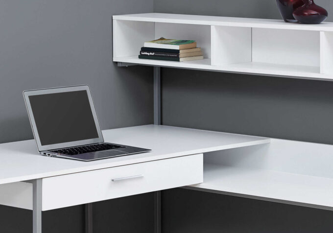 COMPUTER DESK - WHITE / SILVER METAL CORNER - Image 2