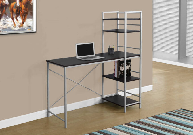 COMPUTER DESK - 48"L / ESPRESSO TOP / SILVER METAL