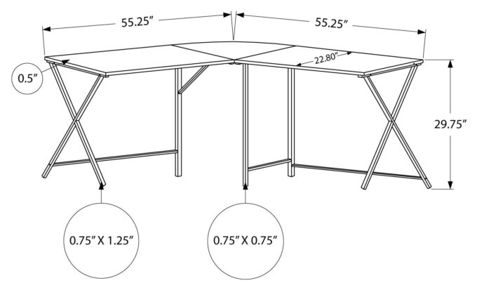 COMPUTER DESK - 55"L / WHITE TOP / BLACK METAL CORNER - Image 4