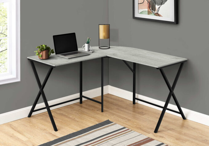 COMPUTER DESK - 55"L / GREY TOP / BLACK METAL CORNER