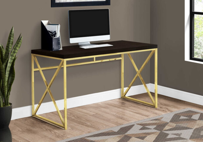 COMPUTER DESK - 48"L / ESPRESSO / GOLD METAL