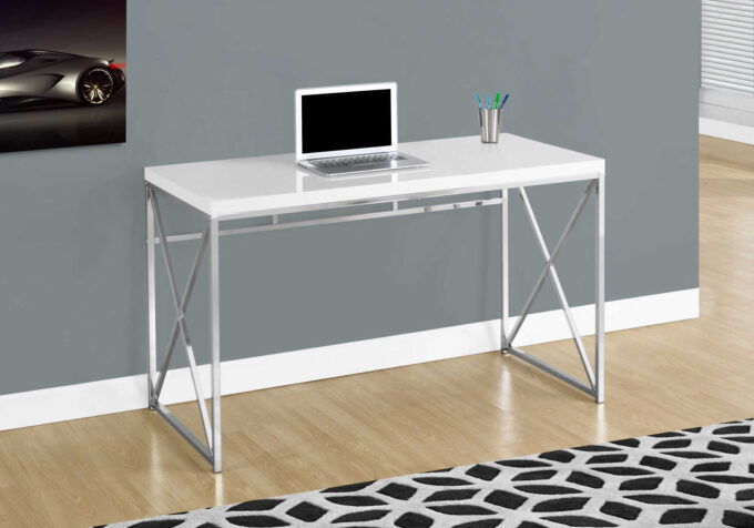 COMPUTER DESK - 48"L / GLOSSY WHITE / CHROME METAL