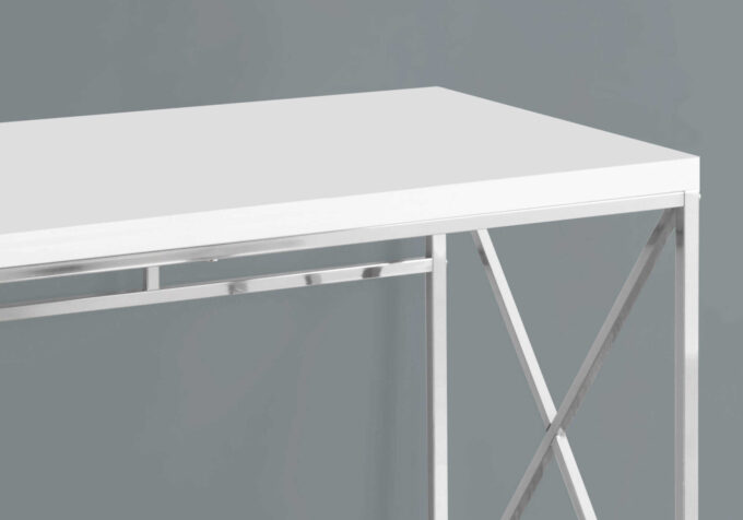 COMPUTER DESK - 48"L / GLOSSY WHITE / CHROME METAL - Image 2