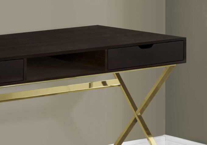 COMPUTER DESK - 48"L / ESPRESSO / GOLD METAL - Image 2