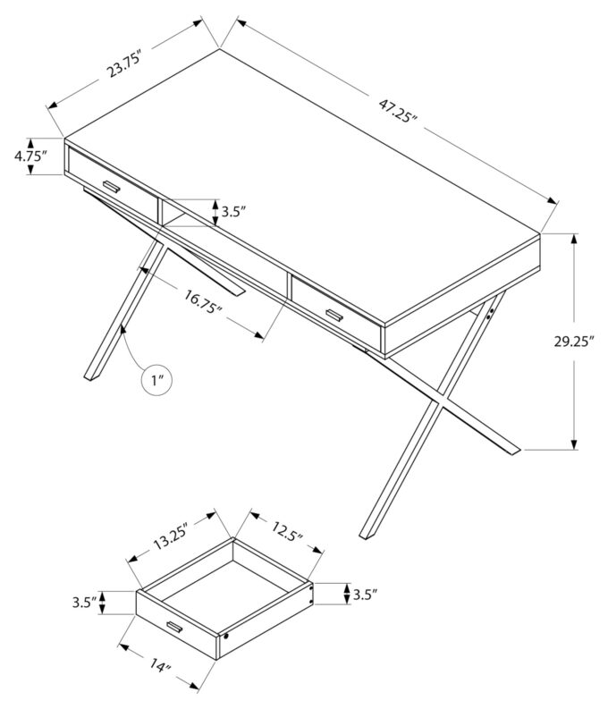 COMPUTER DESK - 48"L / GLOSSY WHITE / CHROME METAL - Image 4