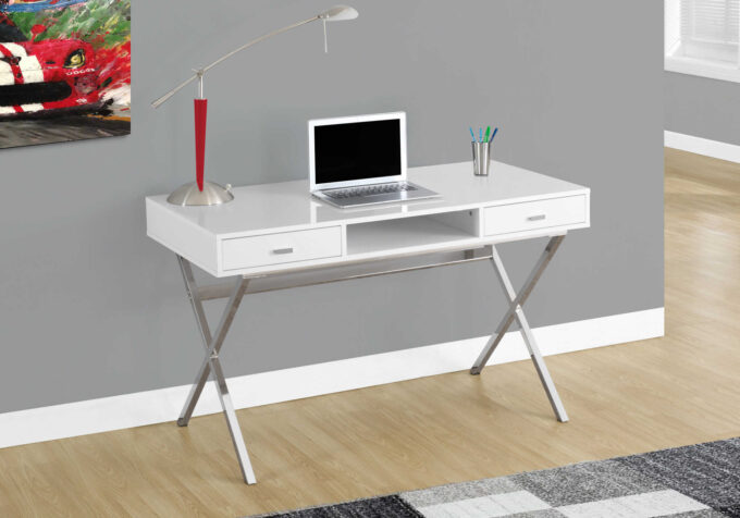 COMPUTER DESK - 48"L / GLOSSY WHITE / CHROME METAL