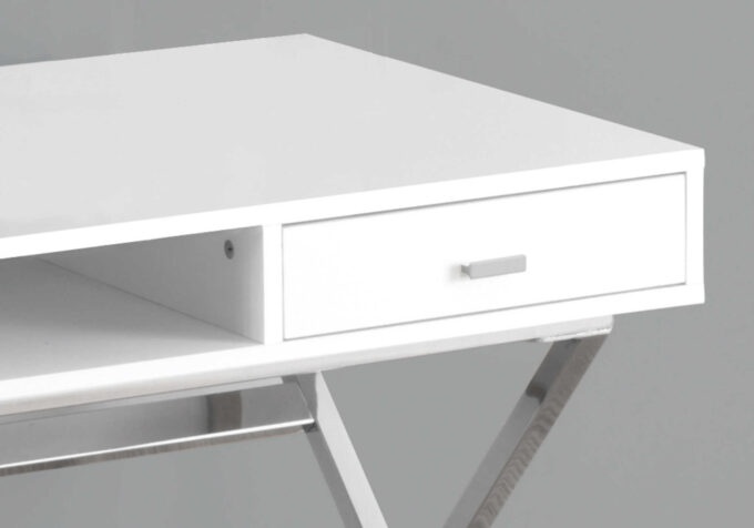 COMPUTER DESK - 48"L / GLOSSY WHITE / CHROME METAL - Image 2