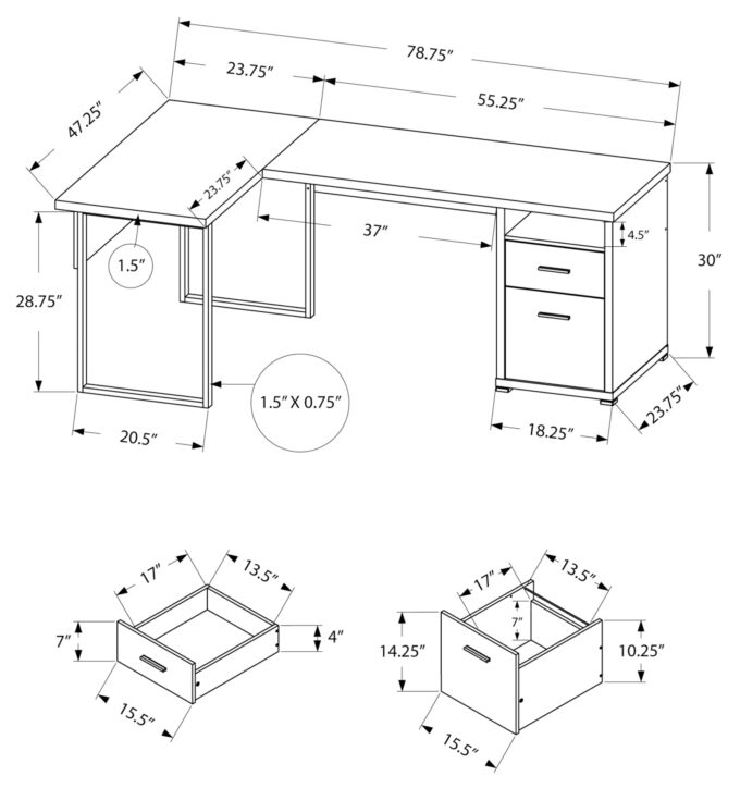 COMPUTER DESK - 80"L / DARK TAUPE LEFT OR RIGHT FACING - Image 4