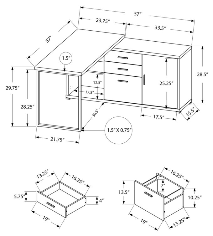 COMPUTER DESK - 60"L / DARK TAUPE LEFT OR RIGHT FACING - Image 4