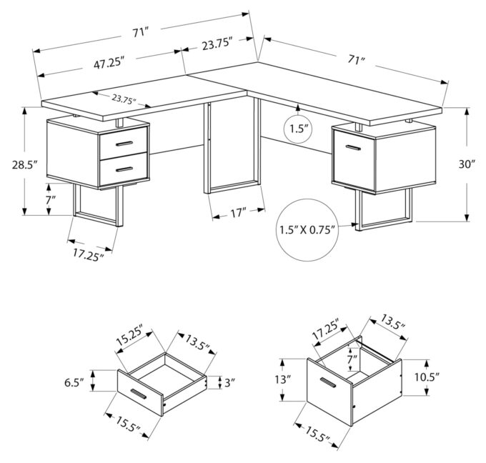 COMPUTER DESK - 70"L / DARK TAUPE LEFT OR RIGHT FACING - Image 4