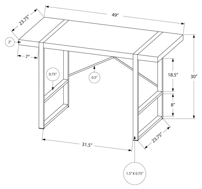 COMPUTER DESK - 48"L / WHITE / BLACK METAL - Image 4