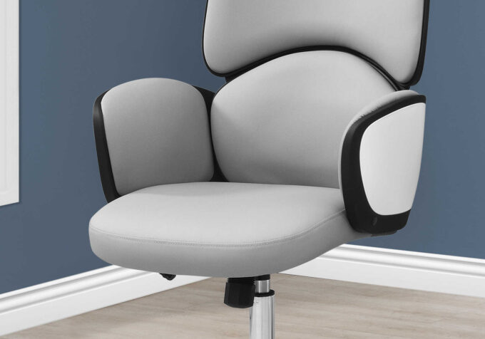 OFFICE CHAIR - GREY LEATHER-LOOK / HIGH BACK EXECUTIVE - Image 2