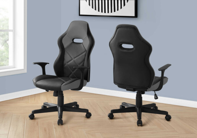 OFFICE CHAIR - GAMING / BLACK / GREY LEATHER-LOOK