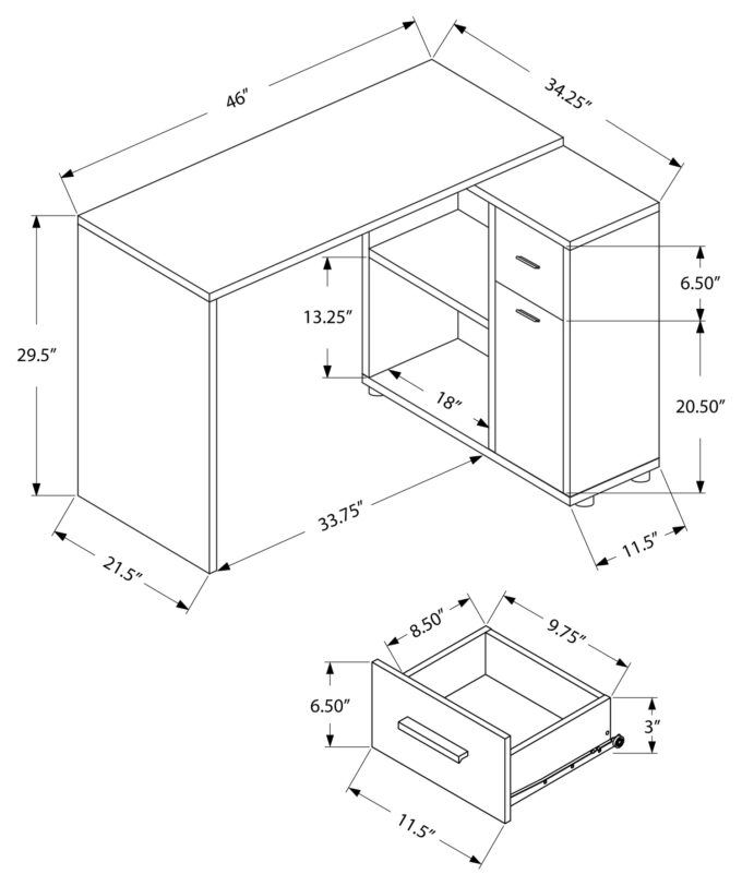 COMPUTER DESK - 46"L / WHITE WITH A STORAGE CABINET - Image 4