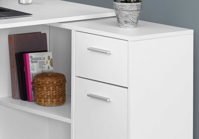 COMPUTER DESK - 46"L / WHITE WITH A STORAGE CABINET - Image 2