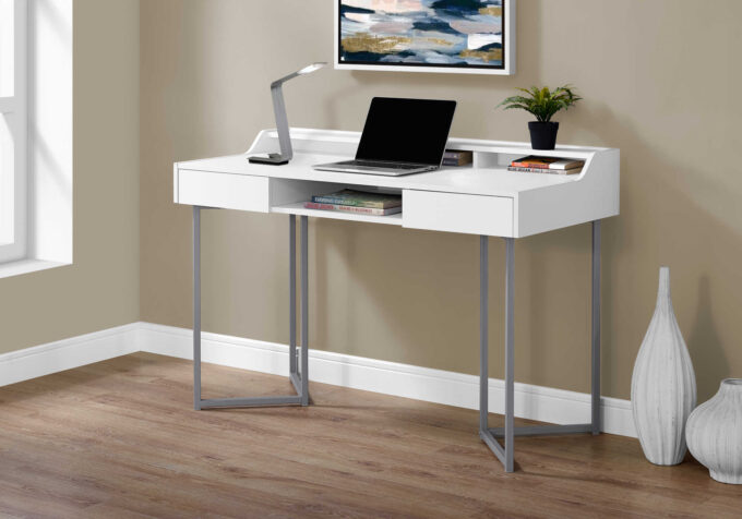 COMPUTER DESK - 48"L / WHITE / SILVER METAL