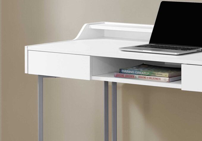 COMPUTER DESK - 48"L / WHITE / SILVER METAL - Image 2