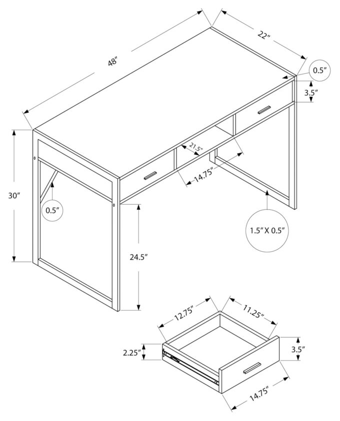 COMPUTER DESK - 48"L / WHITE / SILVER METAL - Image 4