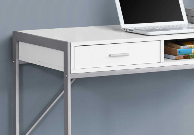 COMPUTER DESK - 48"L / WHITE / SILVER METAL - Image 2