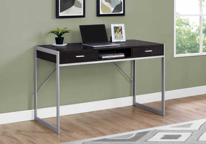 COMPUTER DESK - 48"L / ESPRESSO / SILVER METAL