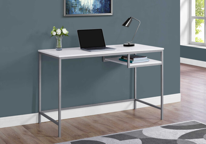 COMPUTER DESK - 48"L / WHITE / SILVER METAL