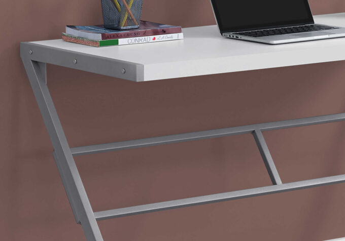 COMPUTER DESK - 48"L / WHITE / SILVER METAL - Image 2